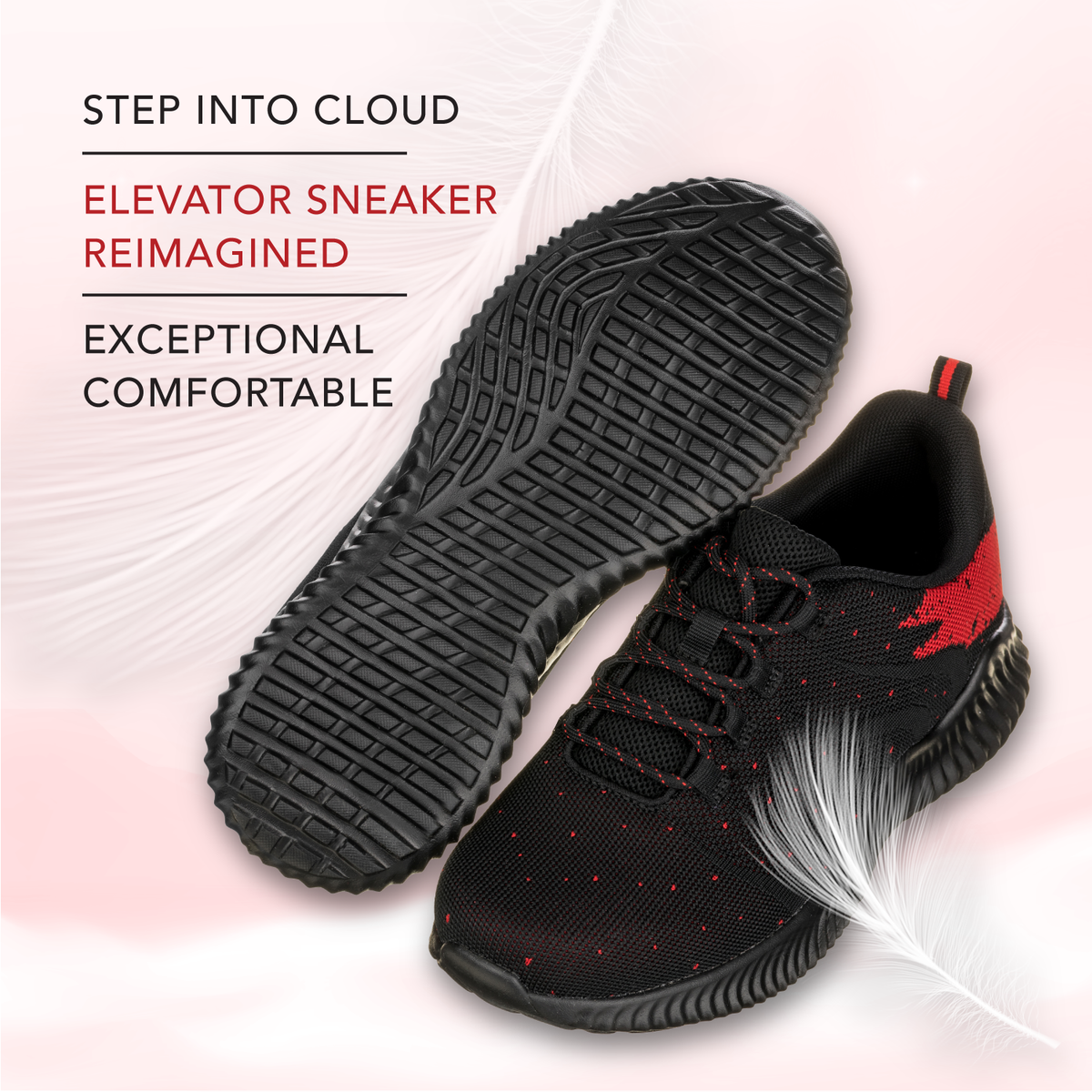 CALTO Q215 Men's Elevator Sneakers – 2.4 Inches Taller (Black/Red) – Ultra Lightweight