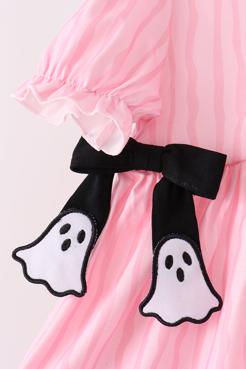 Pink Ghost Applique Striped Pants Set