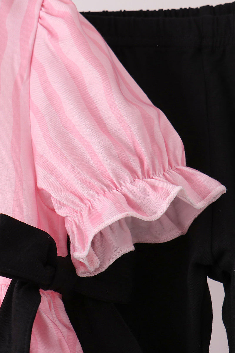 Pink Ghost Applique Striped Pants Set