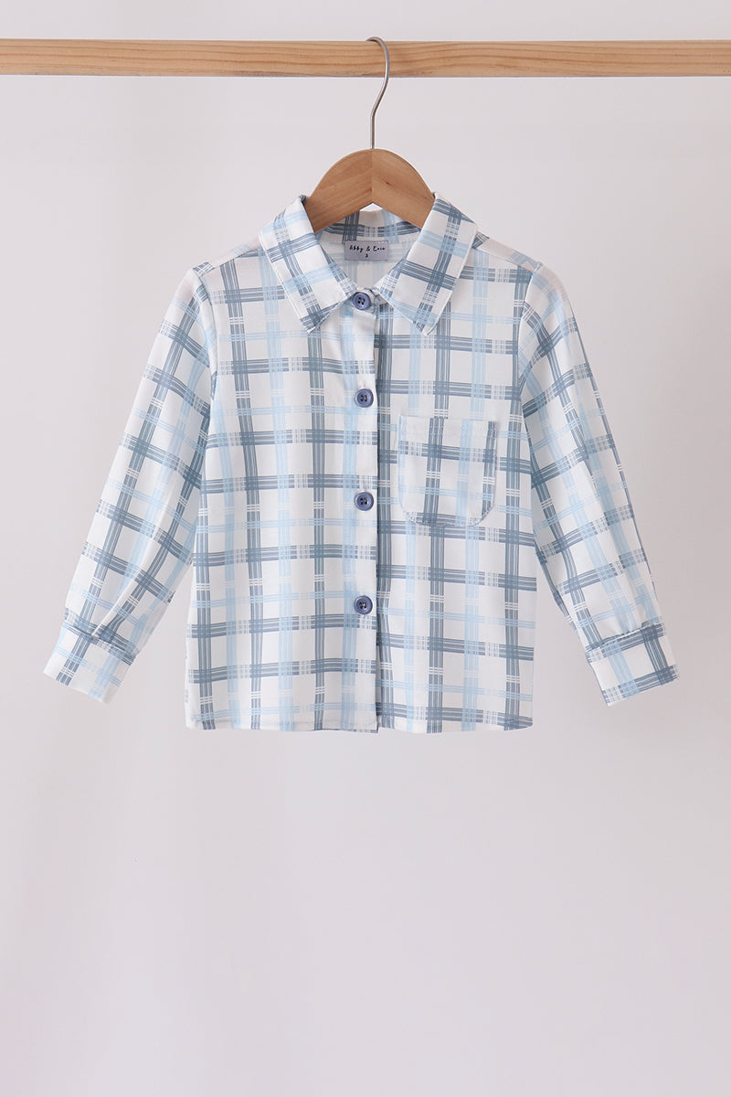 Blue Plaid Button-Down Shirt