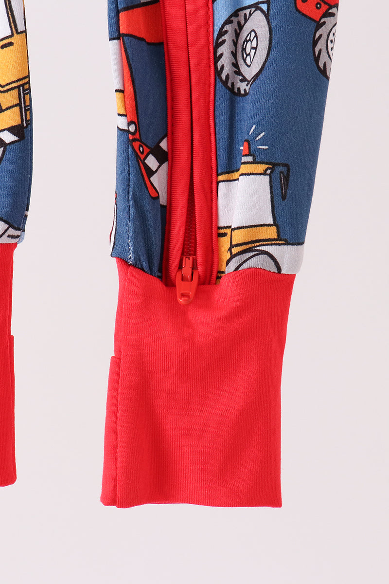 Navy Tractor Print Bamboo Romper