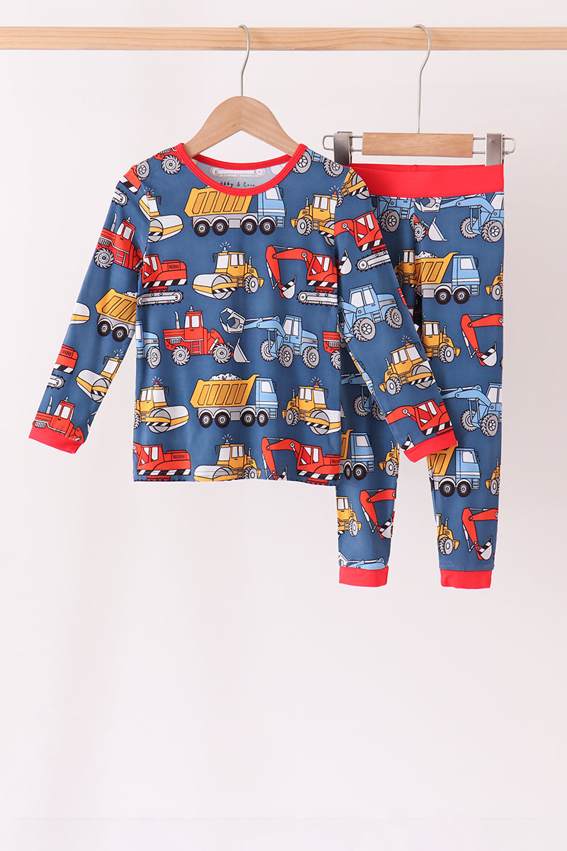 Navy Tractor Print Bamboo Pajama Set