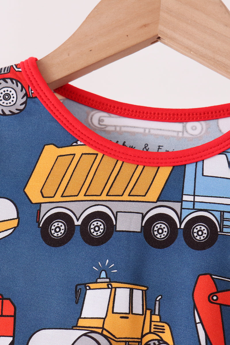 Navy Tractor Print Bamboo Pajama Set