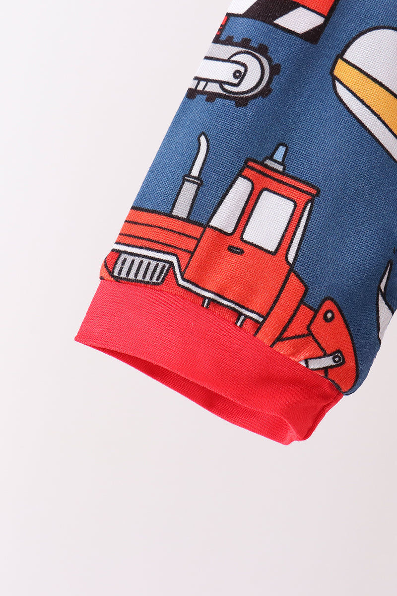 Navy Tractor Print Bamboo Pajama Set