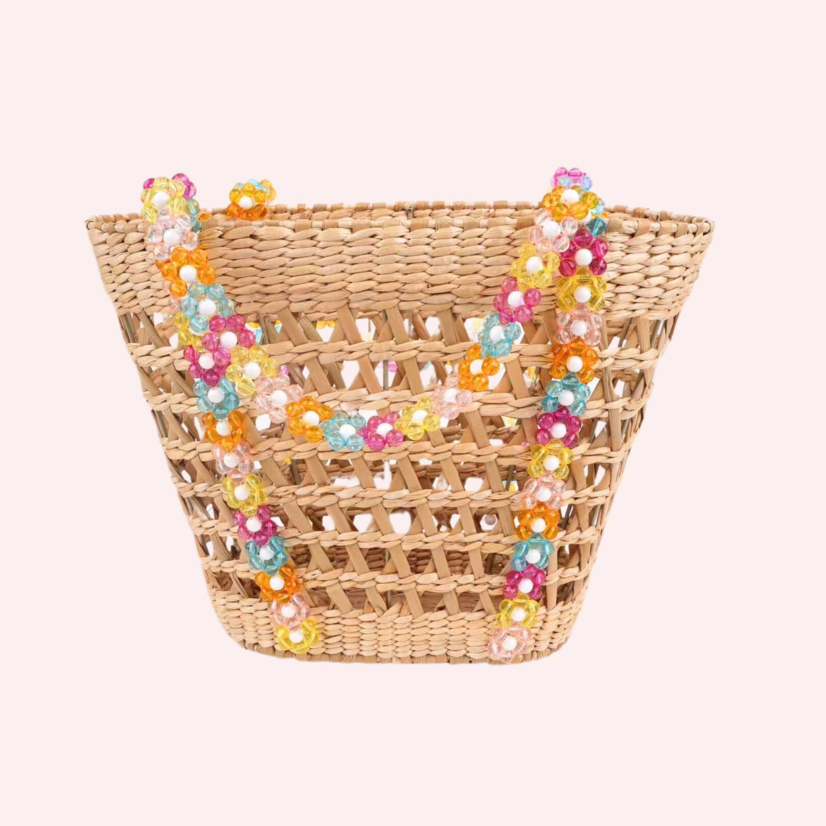 Beaded Straw Beach Basket Tote