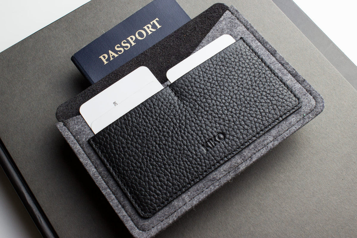 Leather and Wool Felt Passport Holder