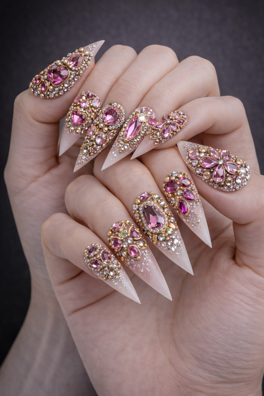 3D Pink Rhinestones Gold / Silver Plated - 240 pc
