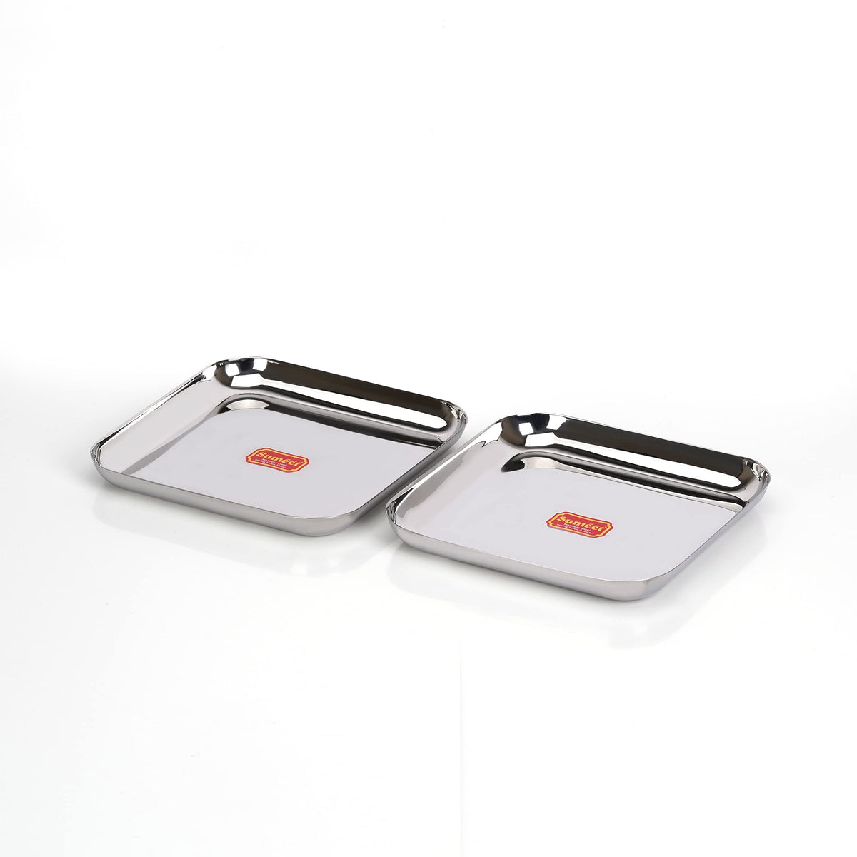 Sumeet Stainless Steel Small Square Dessert Plate/Halwa Plate, Set of 12, 7.2 cm Diameter, Silver