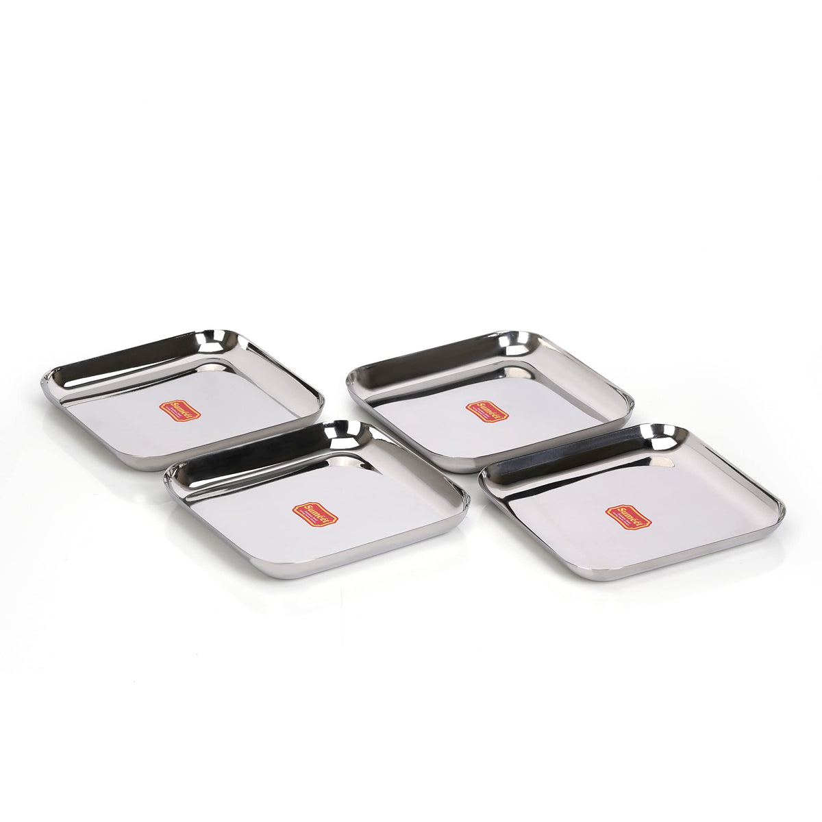 Sumeet Stainless Steel Big Square Shape Plate/Dinner Plate/Lunch Meal Plate, Set of 4 pcs, 25 cm Dia, Silver