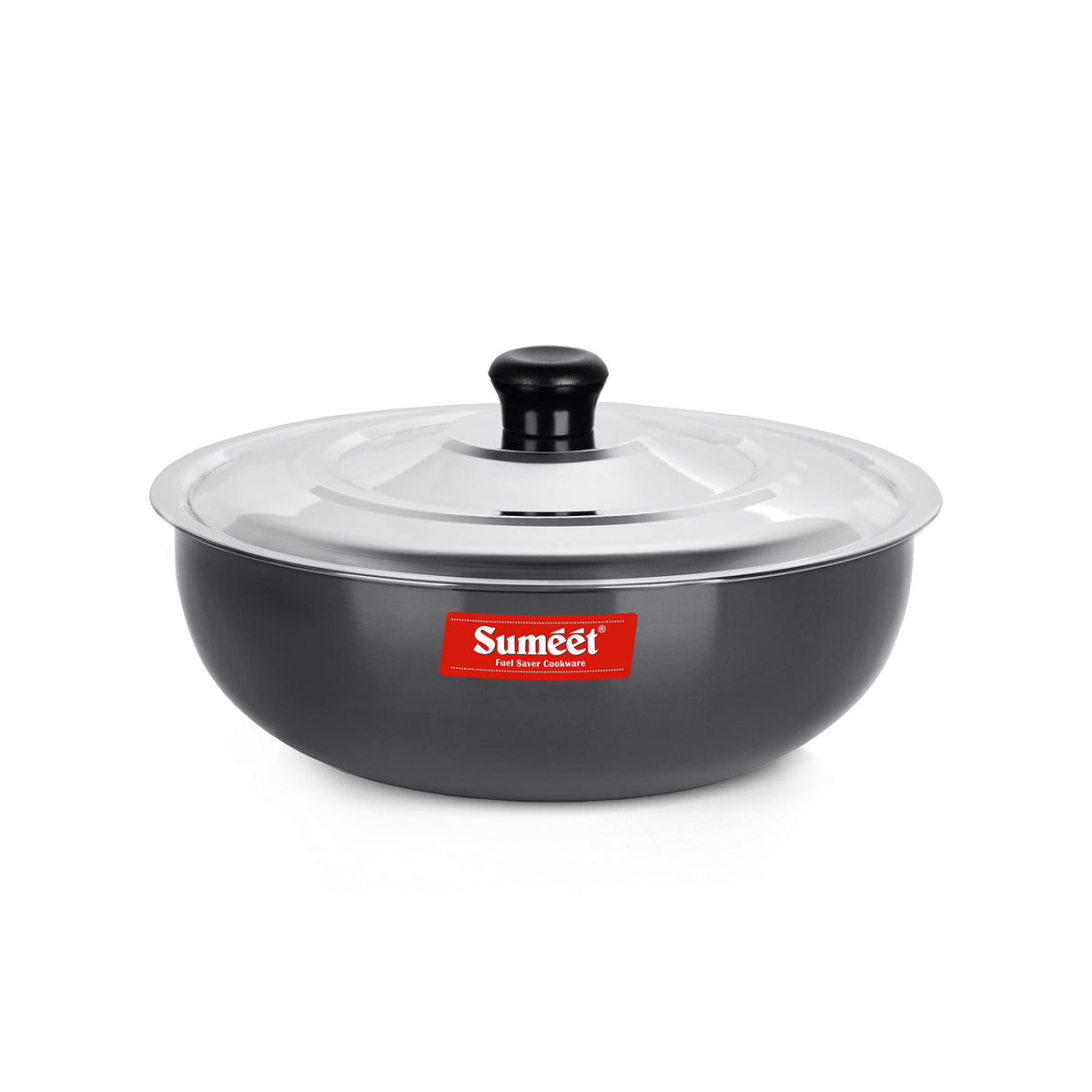 Sumeet 3 mm Hard Anodized Deep Tasla with Stainless Steel Lid, Size No. 10, 18.5 cm Diameter, 1.3 L Capacity