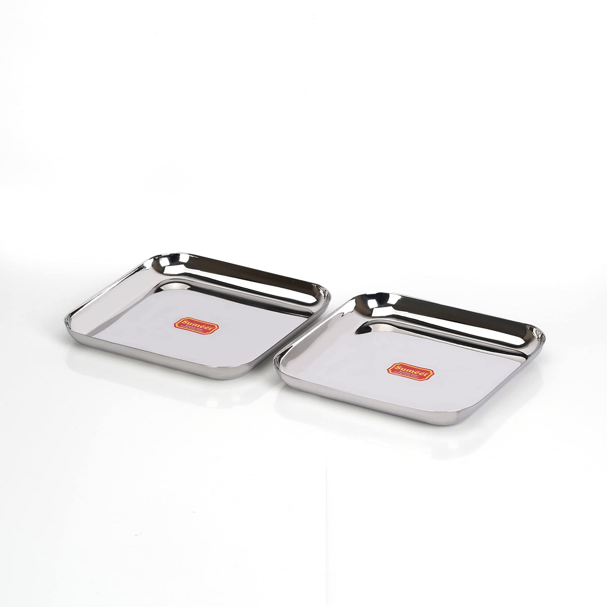 Sumeet Stainless Steel Medium Square Shape Plate/Snacks Plate/Breakfast Plate, Set of 2 pcs, 22.5 cm Dia, Silver
