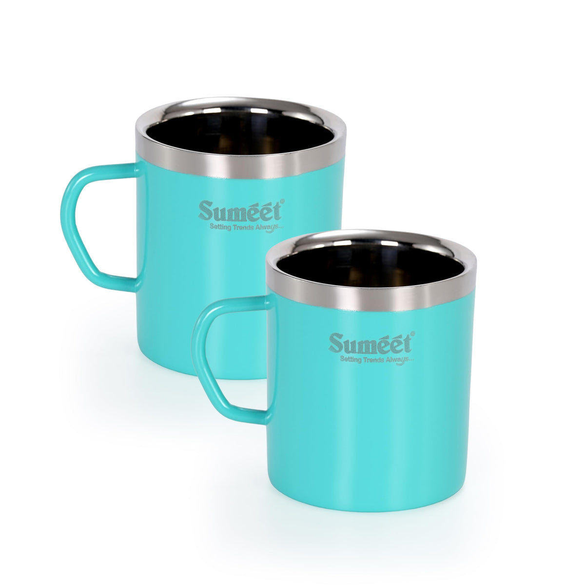 Sumeet Stainless Steel Colored Double-Wall Tea/Milk/Coffee Mug Set, 2 Pieces, 300 ml, Green
