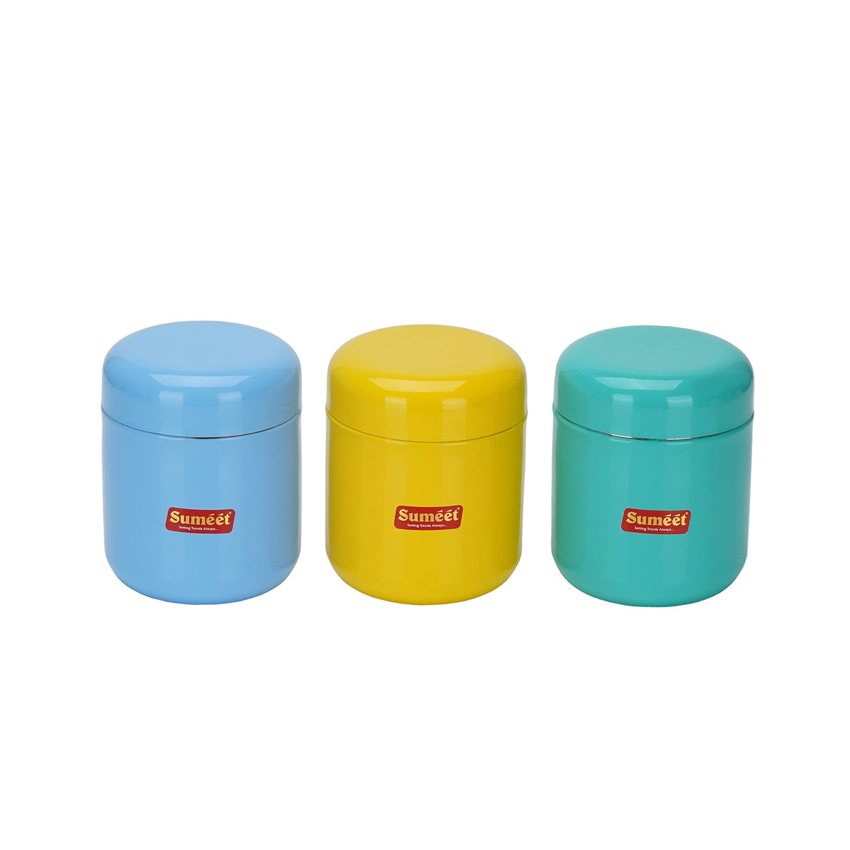 Sumeet Stainless Steel Multi-Color Small Canisters/Jars/Storage Containers, Set of 6, 350 ml Each, 7.5 cm Diameter