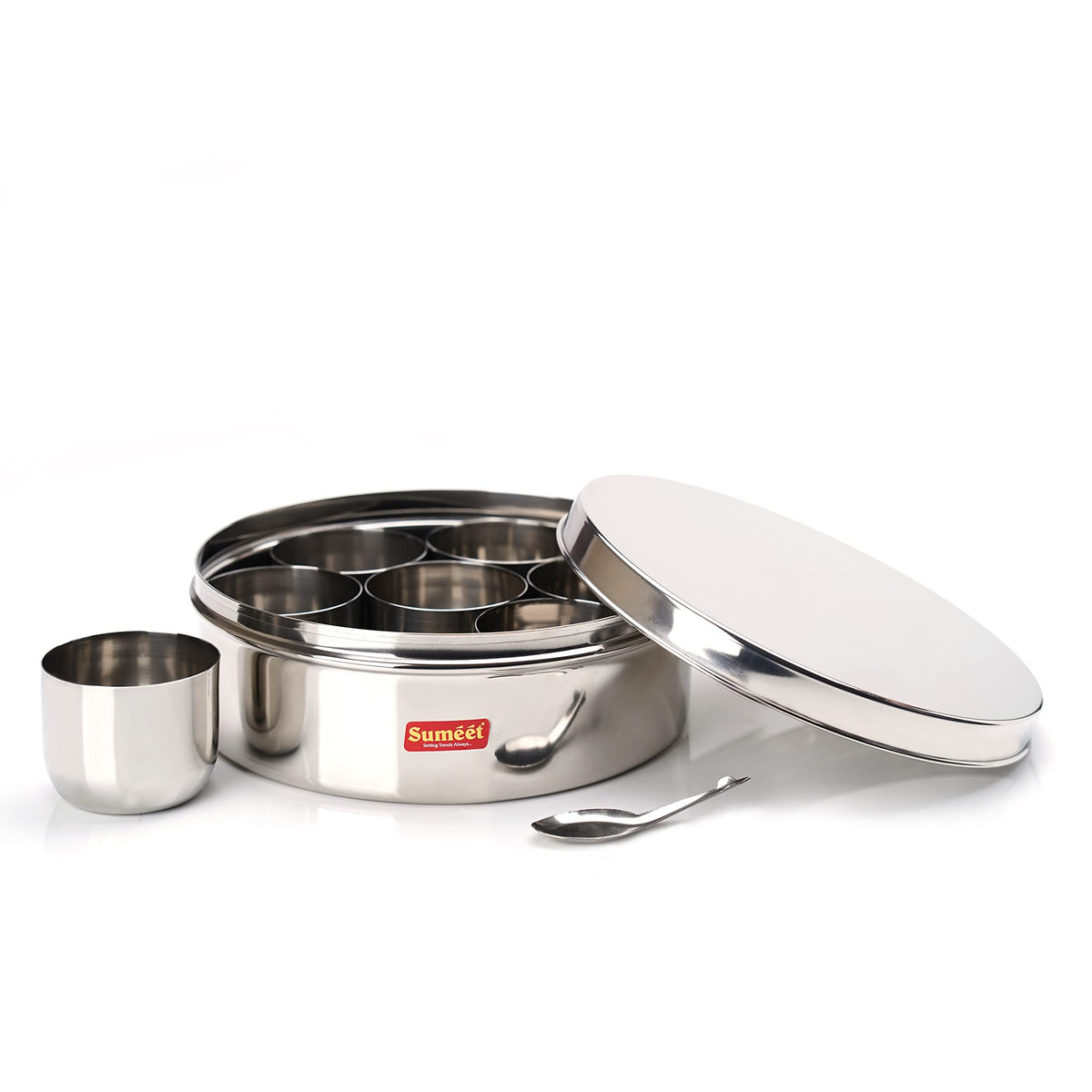 Sumeet Stainless Steel Round Masala Box, Size 12 (2 L, 20.5 cm)