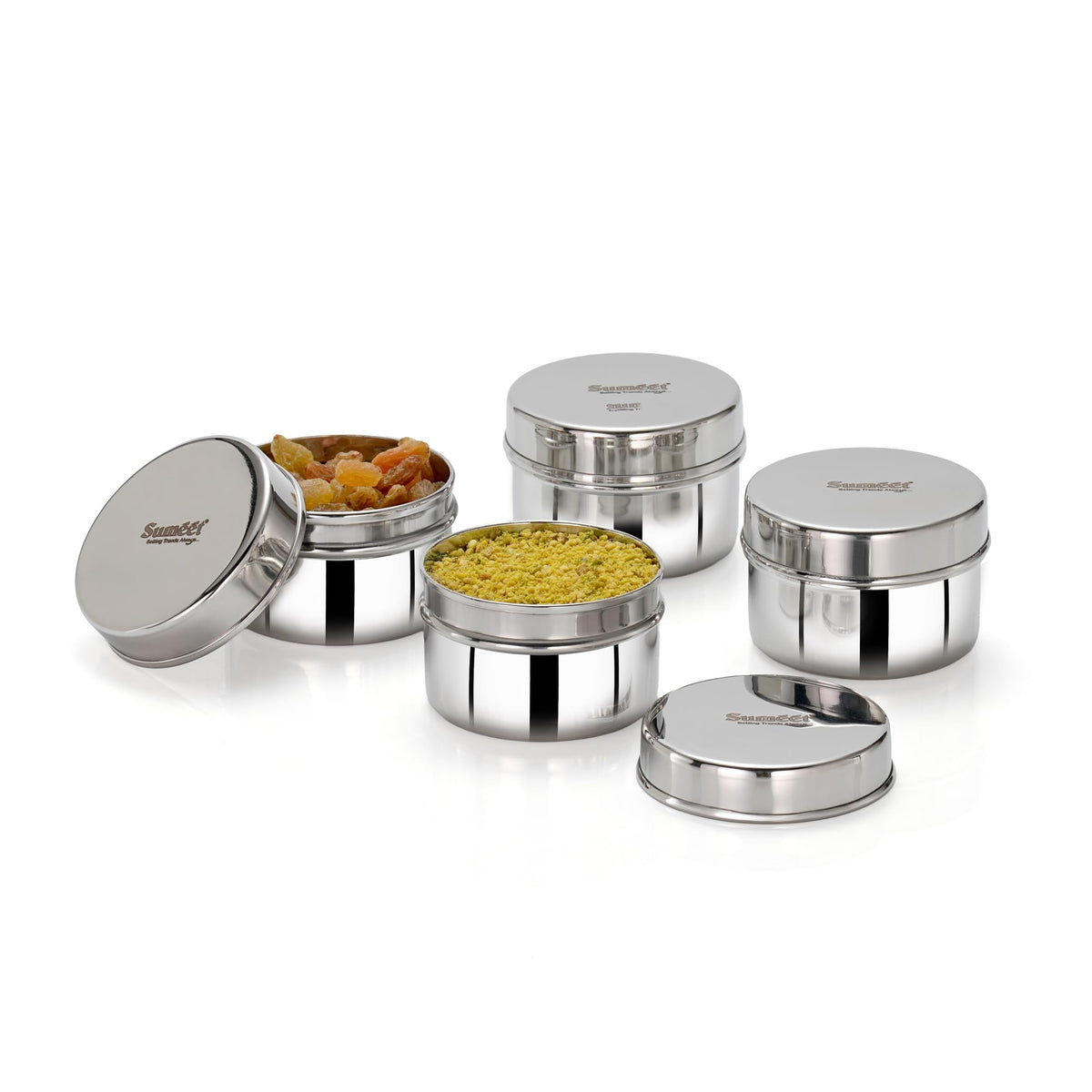 Sumeet ISI Certified Stainless Steel Mini Storage Containers with Lid for Sauce, Chutney, Dips, or Mukwas, Set of 4, 100 ml Capacity