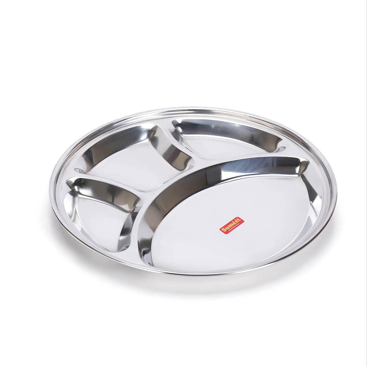 Sumeet Stainless Steel Round 4-in-1 Compartment Lunch/Dinner Plate, 1 Pc, 32.5 cm Dia, Silver