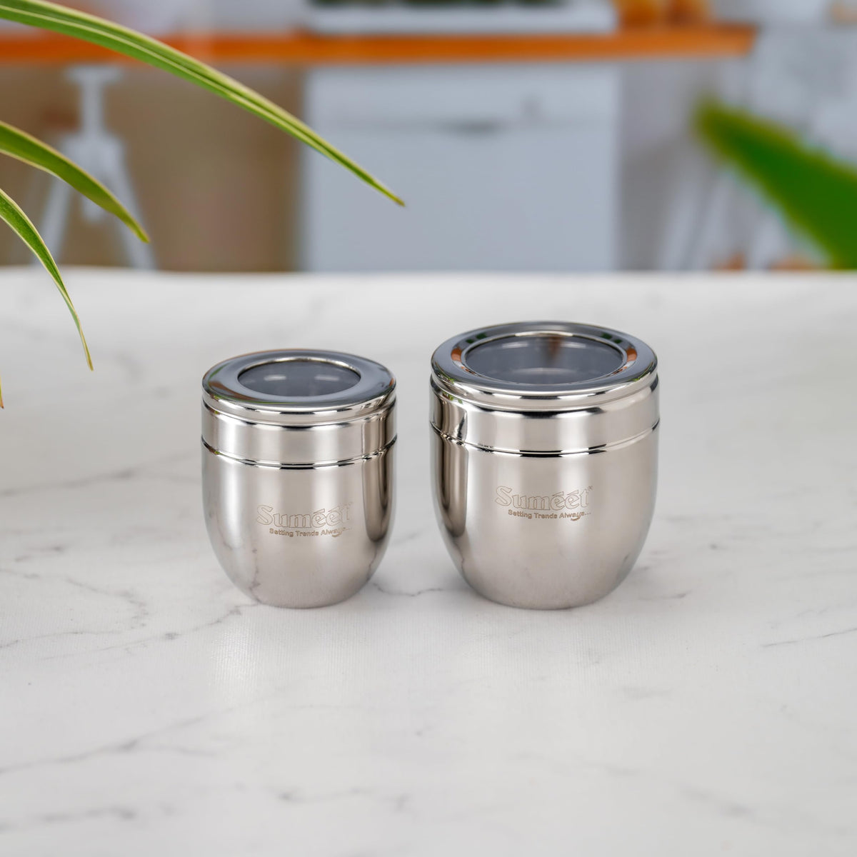 Sumeet Stainless Steel Conical Canisters/Storage Containers for Kitchen with See-Through Lid, Set of 2 Pcs, 150 ml