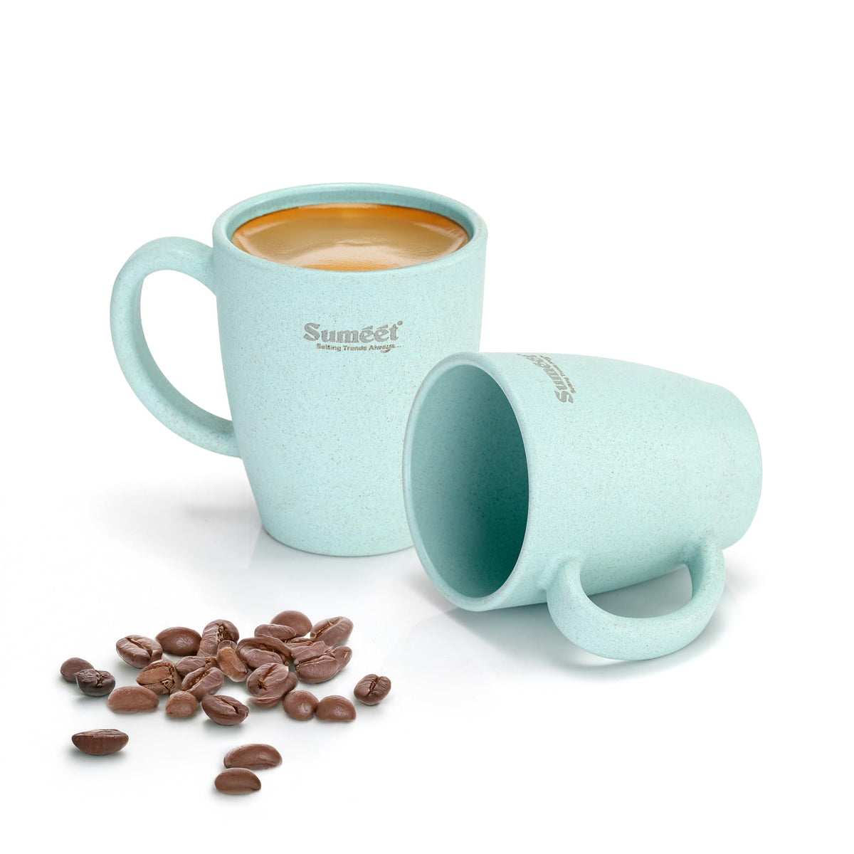 Sumeet Eco-Friendly Tea and Coffee Mugs, 350 ml, Set of 2, Green - Rice Husk and Bamboo Fiber Build, Lightweight, Sturdy, Microwave Safe