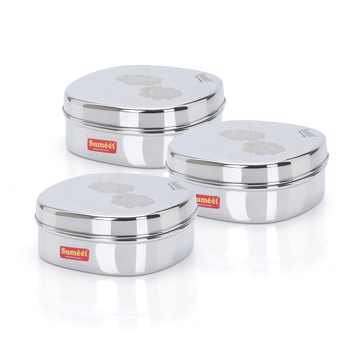Sumeet Stainless Steel Designer Square Storage Containers, Kitchen Box, Set of 2 Pieces, 950 ml, 15 cm Diameter, Silver