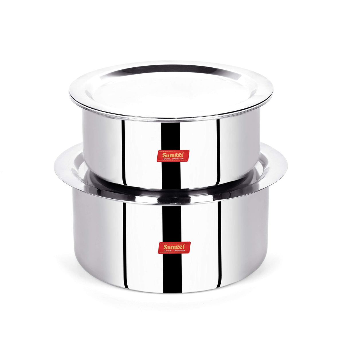 Sumeet Cook Smart Triply Steel-Aluminium-Steel 3-Layer Tope Set of 2 with Lid, No. 16 (1.6 L, 16 cm) and No. 18 (2 L, 18 cm)
