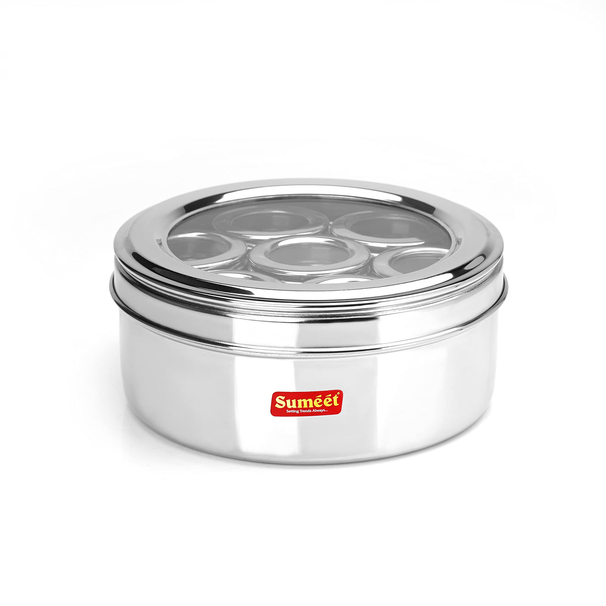 Sumeet 9-in-1 Stainless Steel Airtight Multi Masala Box/Organiser with See-Through Lid, Silver