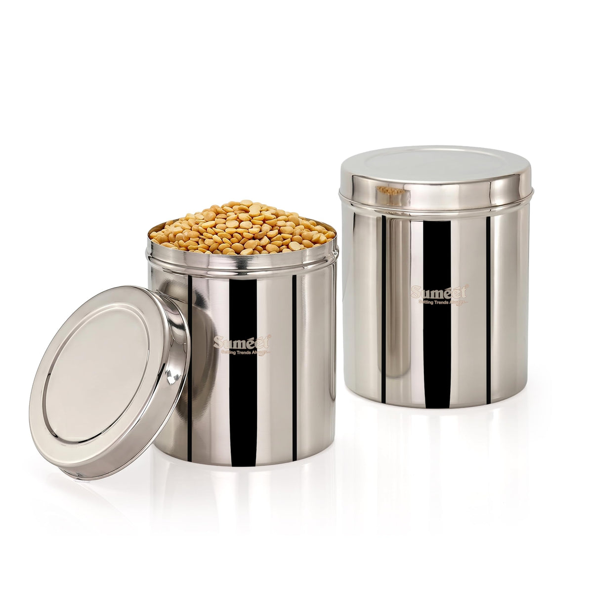 Sumeet Stainless Steel Large Dabba/Canister/Vertical Kitchen Storage Container, 19 cm and 20 cm Dia., 5000 ml (Approx. 5 kg to 5.5 kg)