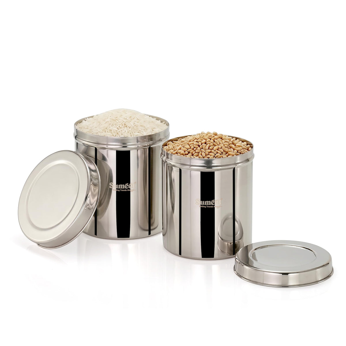 Sumeet Stainless Steel Big Dabba Canisters, 17 cm and 18 cm Dia.