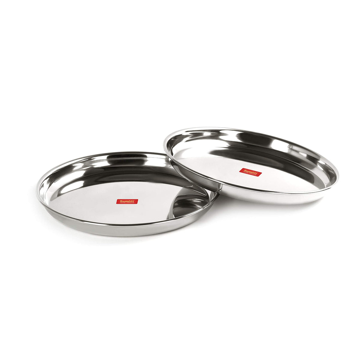 Sumeet Stainless Steel Heavy Gauge Deep-Wall Snack Plates with Mirror Finish, 24.3 cm Dia (Pack of 2)