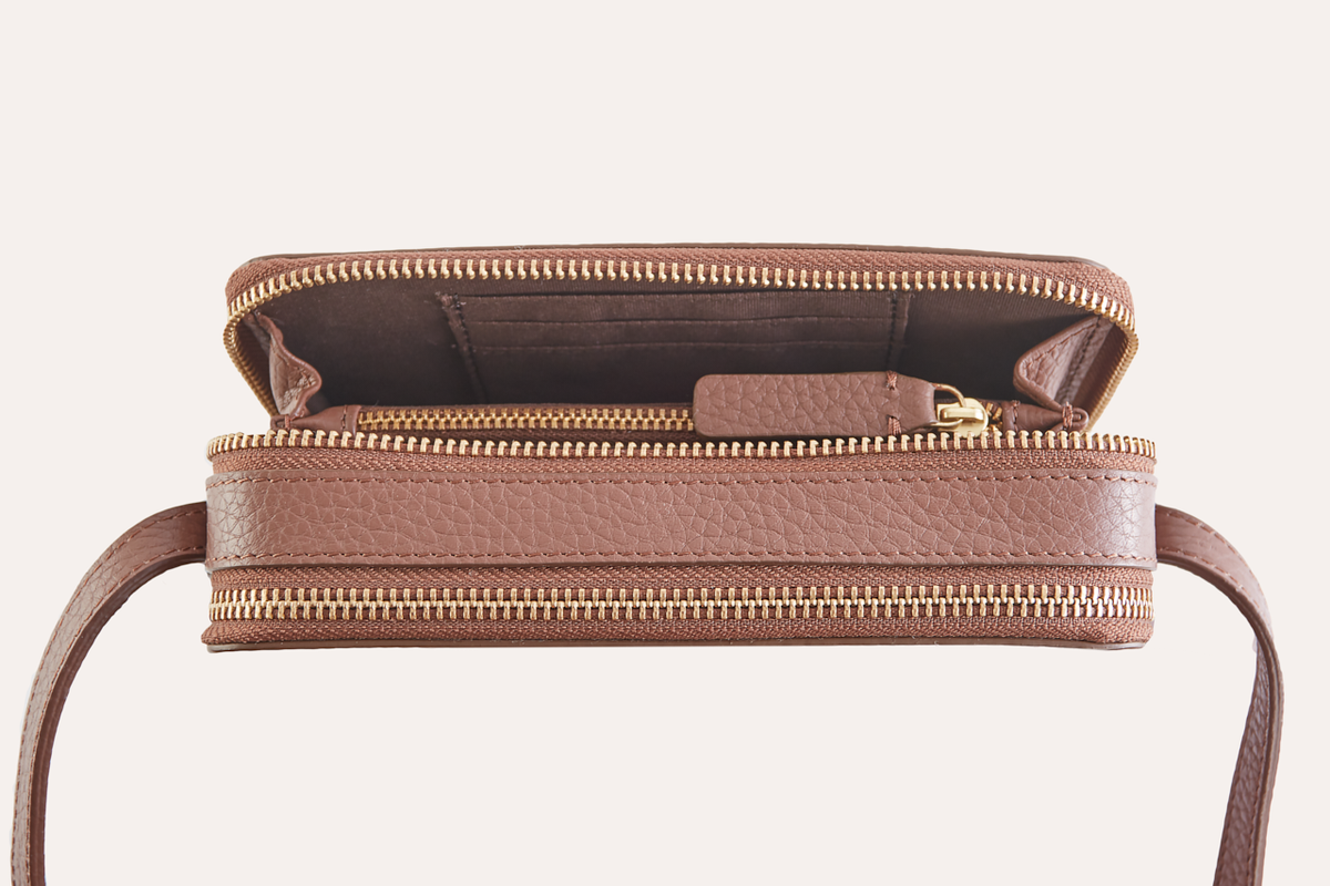 Pebble Leather Zip-Around Crossbody