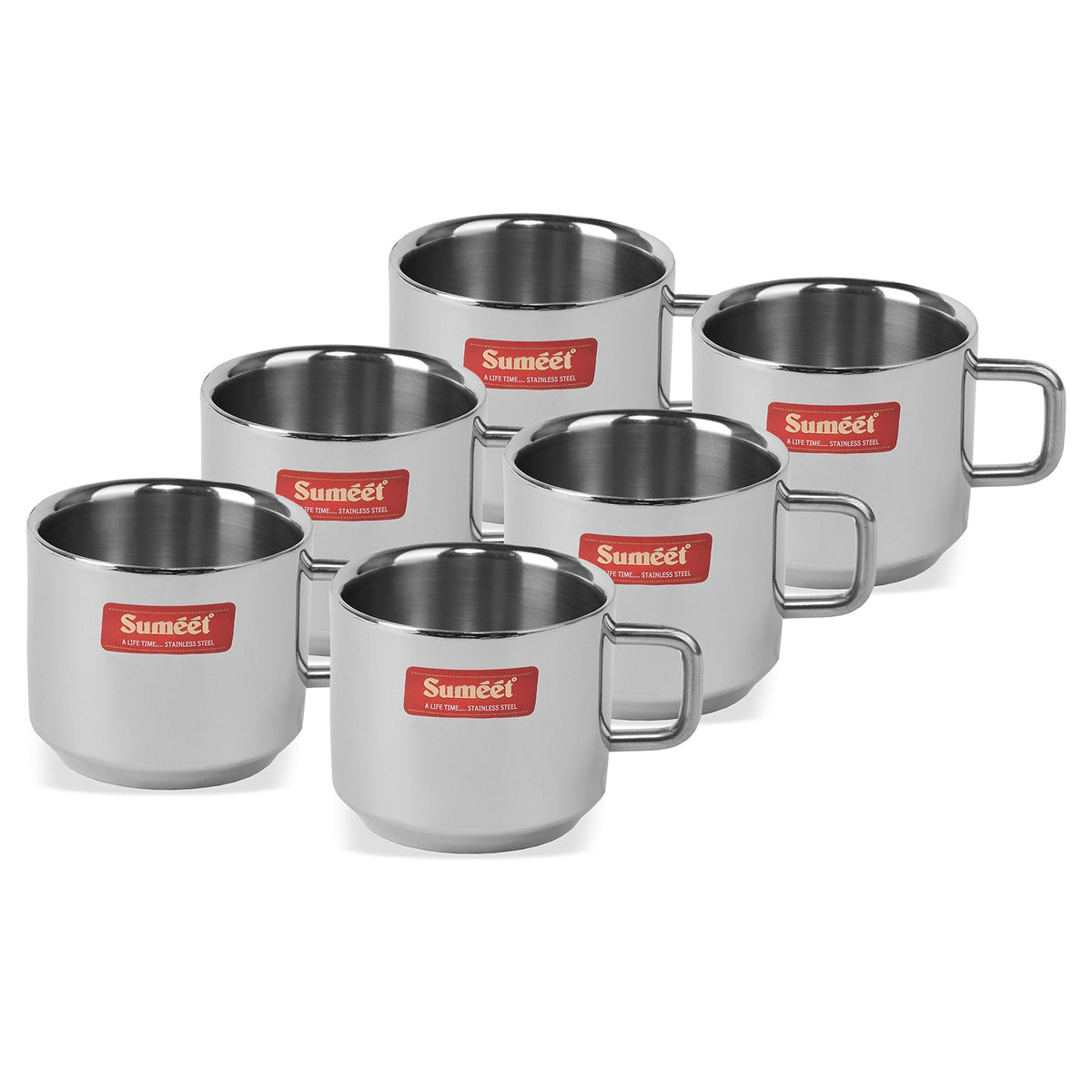 Sumeet Stainless Steel Double-Wall Tea and Coffee Cups, Set of 6, 120 ml Each