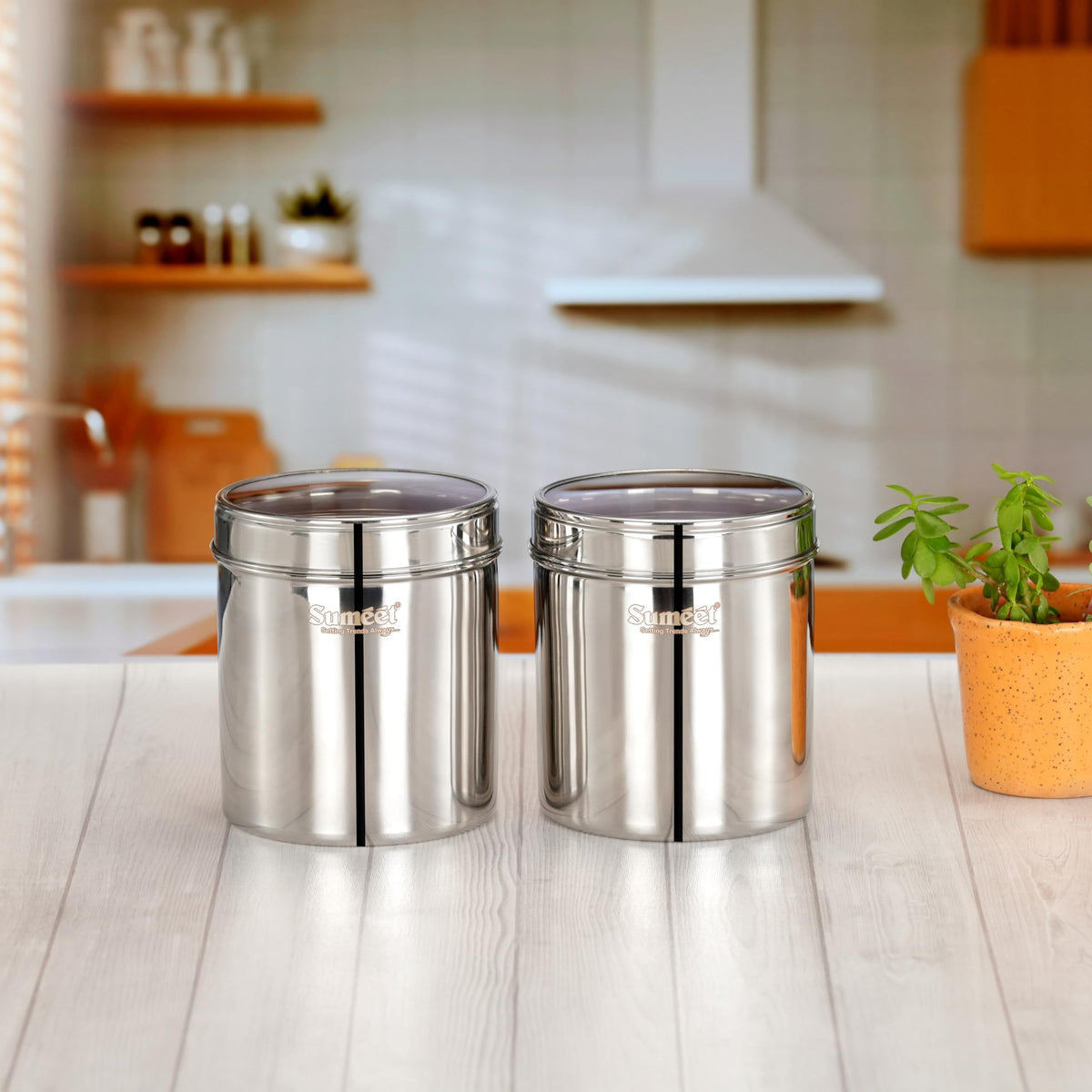 Sumeet Stainless Steel Kitchen Storage Containers, Jars and Dabbas with See-Through Lids, Set of 2, 2050 ml Each, 13.5 cm