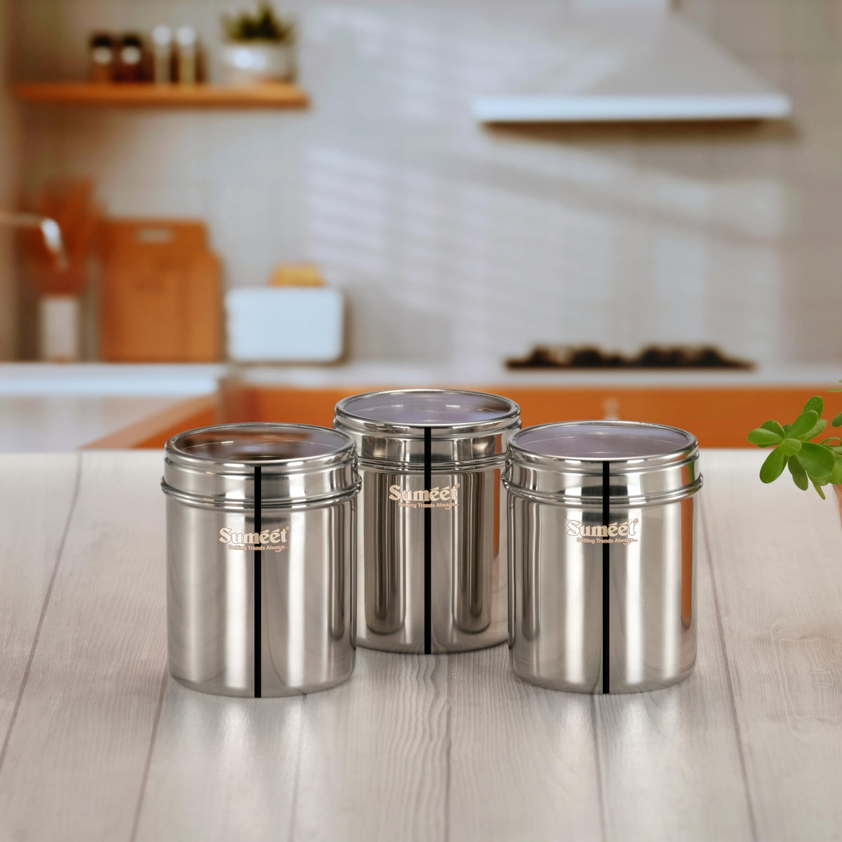 Sumeet Stainless Steel Small Kitchen Storage Containers, Jars and Dabbas with See-Through Lids, Set of 3, 400 ml Each