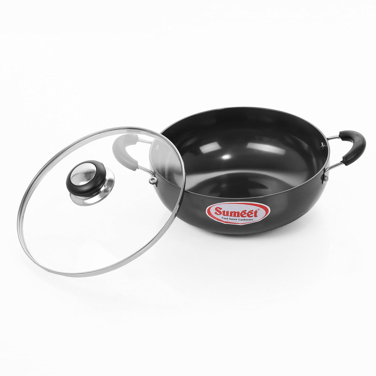 Sumeet 3 mm Hard Anodized Aluminium Deep Kadai, Large Size No. 16, 30.5 cm Dia., 5.5 L Capacity, Black