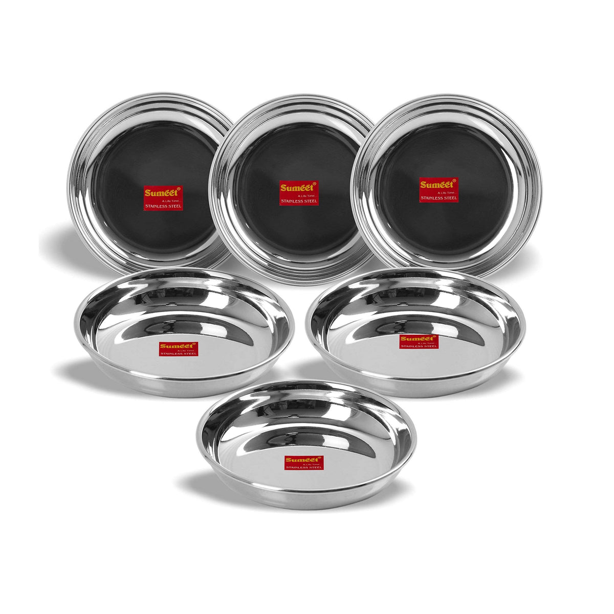 Sumeet Stainless Steel Heavy Gauge Small Halwa Plates with Mirror Finish, 11 cm Diameter, Set of 6 Pieces