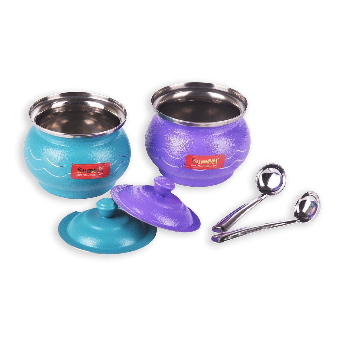 Sumeet Stainless Steel Pot Set, 300 ml, 2 Piece (Multicolor), Blue Violet