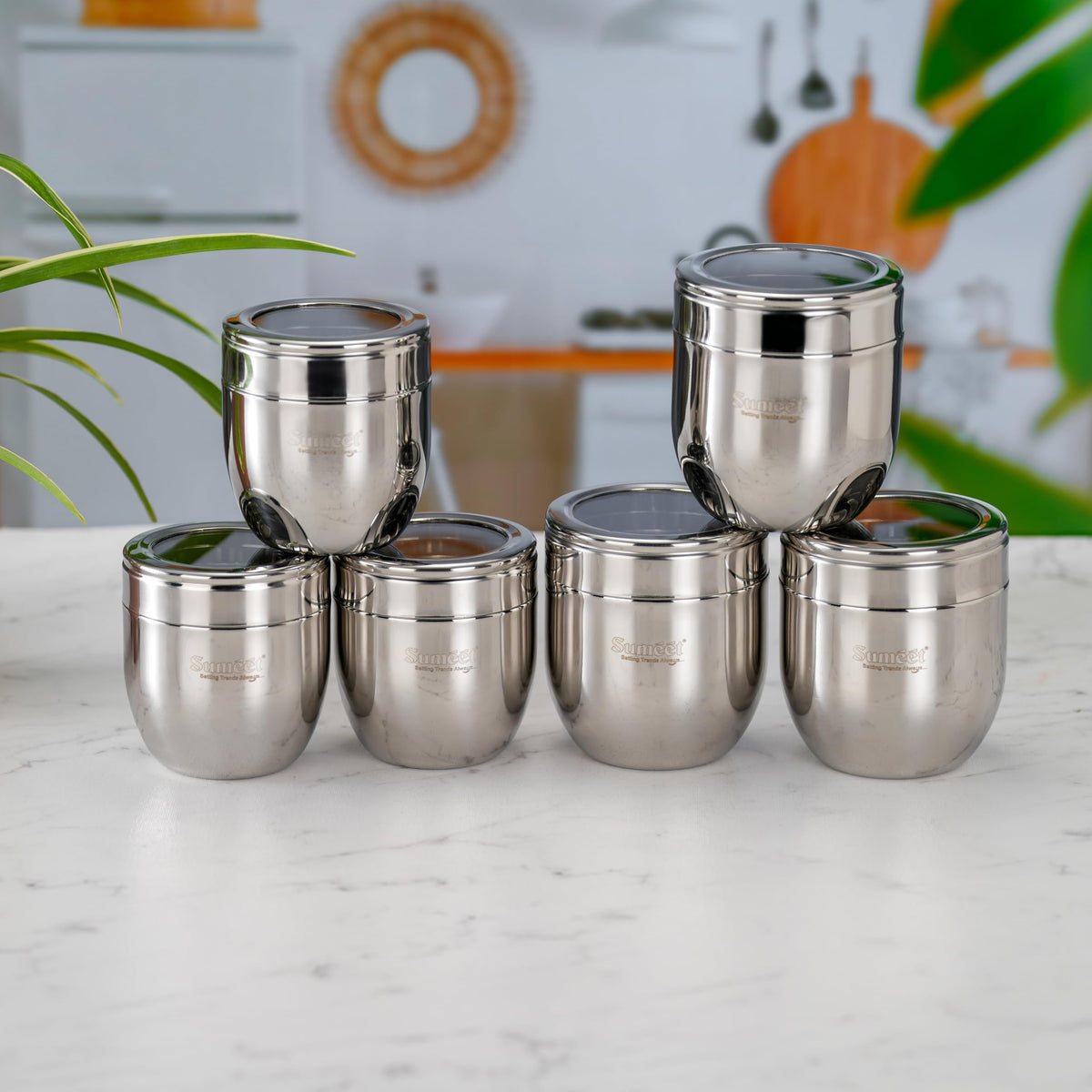 Sumeet Stainless Steel Conical Canisters/Storage Containers for Kitchen with See-Through Lid, Set of 6 Pcs, 400 ml
