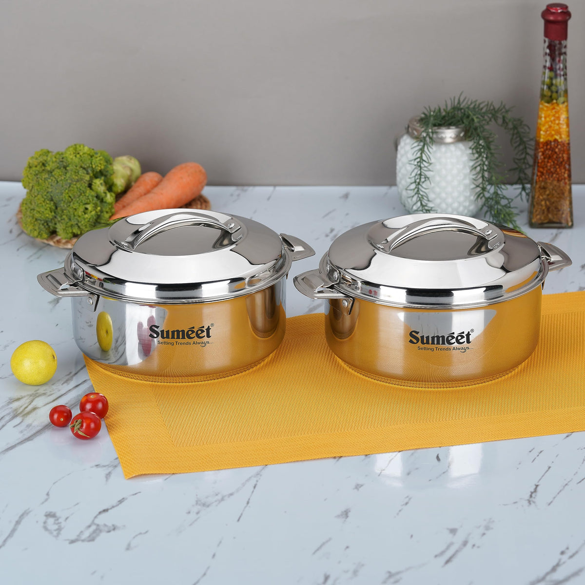 Sumeet Smart Serve Stainless Steel Double Wall Insulated Small Hot Pot/Hot Meal Box/Casserole, Set of 2 Pieces, 2.5 L Each, Silver