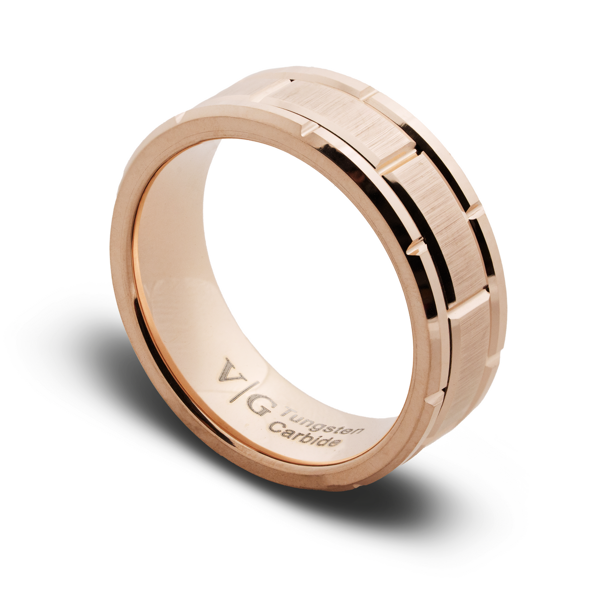 The Gala Rose Gold-Plated Tungsten Ring with Groove Accents