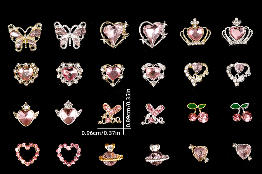 3D Pink Rhinestones Gold / Silver Plated - 240 pc