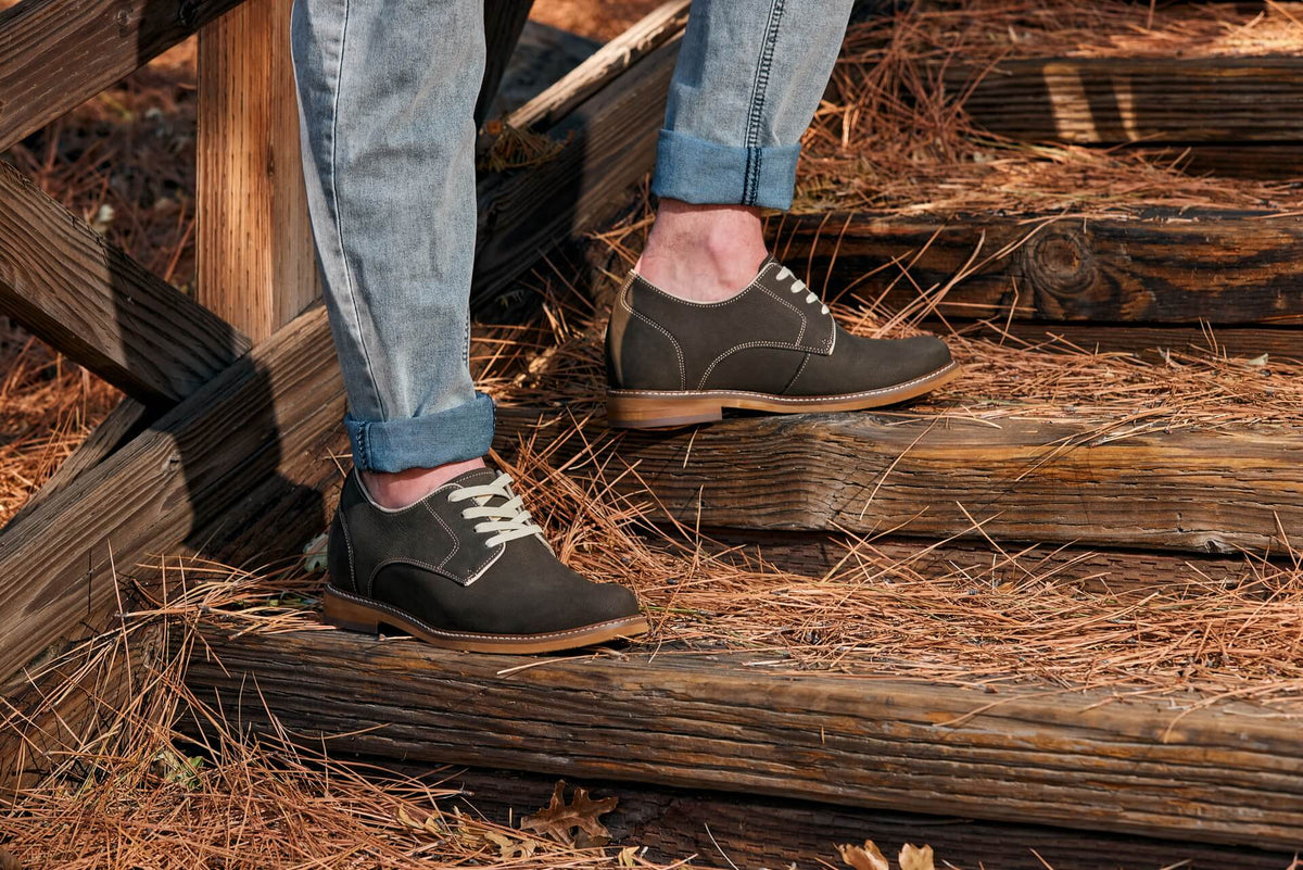 CALTO J1311 3-Inch Taller Sardine Grey Business Casual Leather Derbies