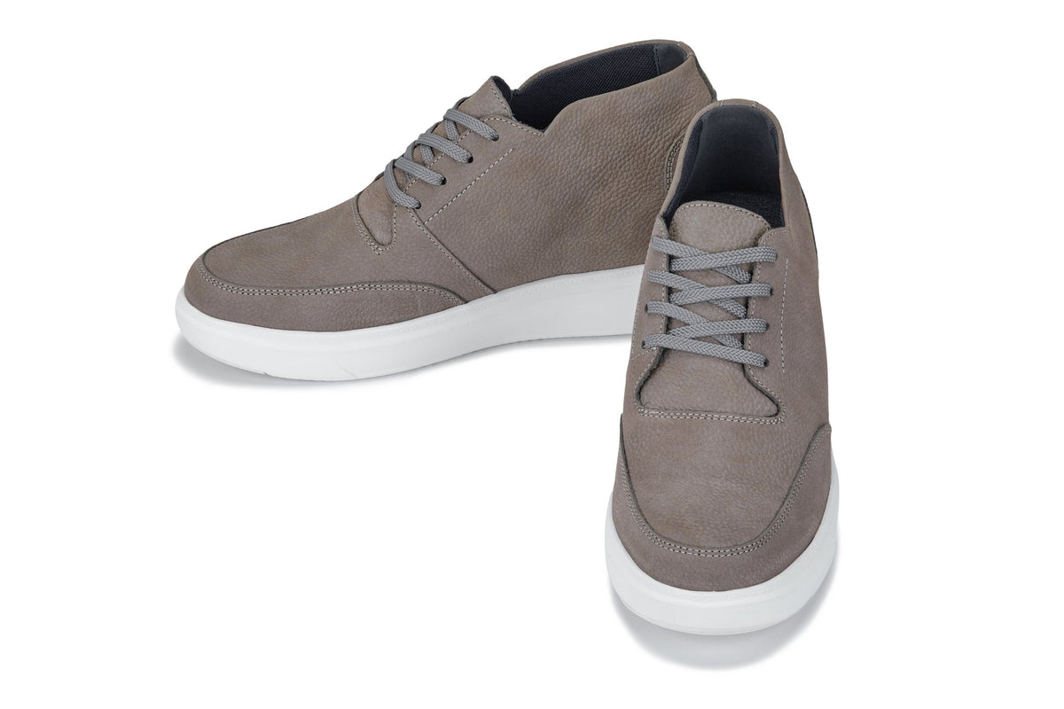 CALTO J1771 3.2-Inch Taller Grey Casual Chunky Sole Boots – Soft Pebble Grain Nubuck Leather