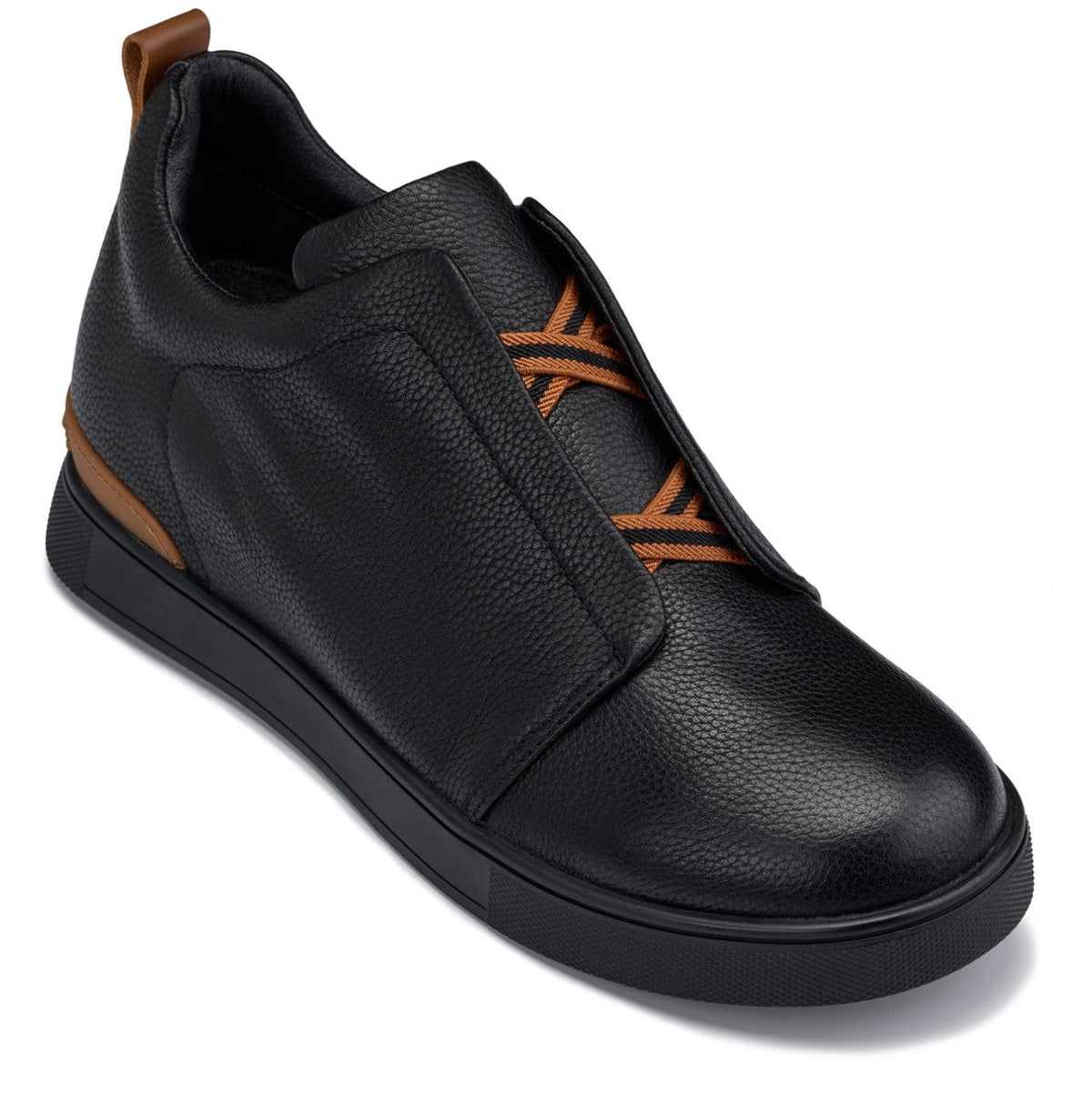 CALTO J1931 2.6-Inch Taller Black/Black Sole Slip-On Snoafers