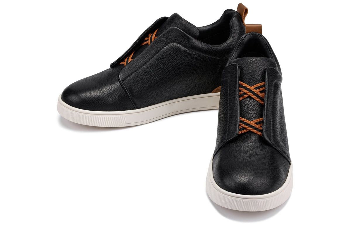 CALTO J1932 2.6-Inch Taller Black/White Sole Slip-On Snoafers