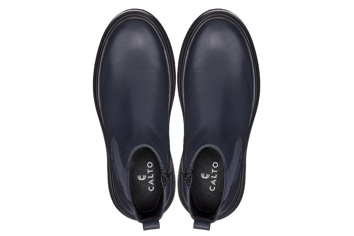 CALTO - J24812 - 3 Inches Taller (Ultramarine Blue) - Lightweight Pebble Nappa Chelsea Zipper Boots