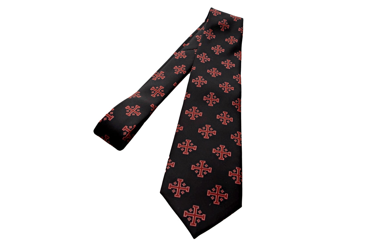 Red Jerusalem Cross with White Accents Necktie