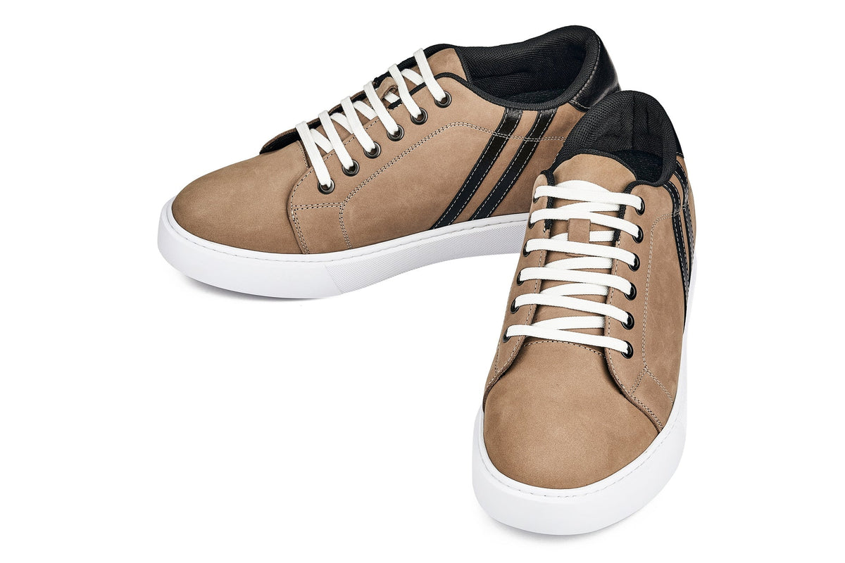 CALTO K1551 2.8-Inch Taller Lace-Up Casual Sneakers (Nubuck Tan)