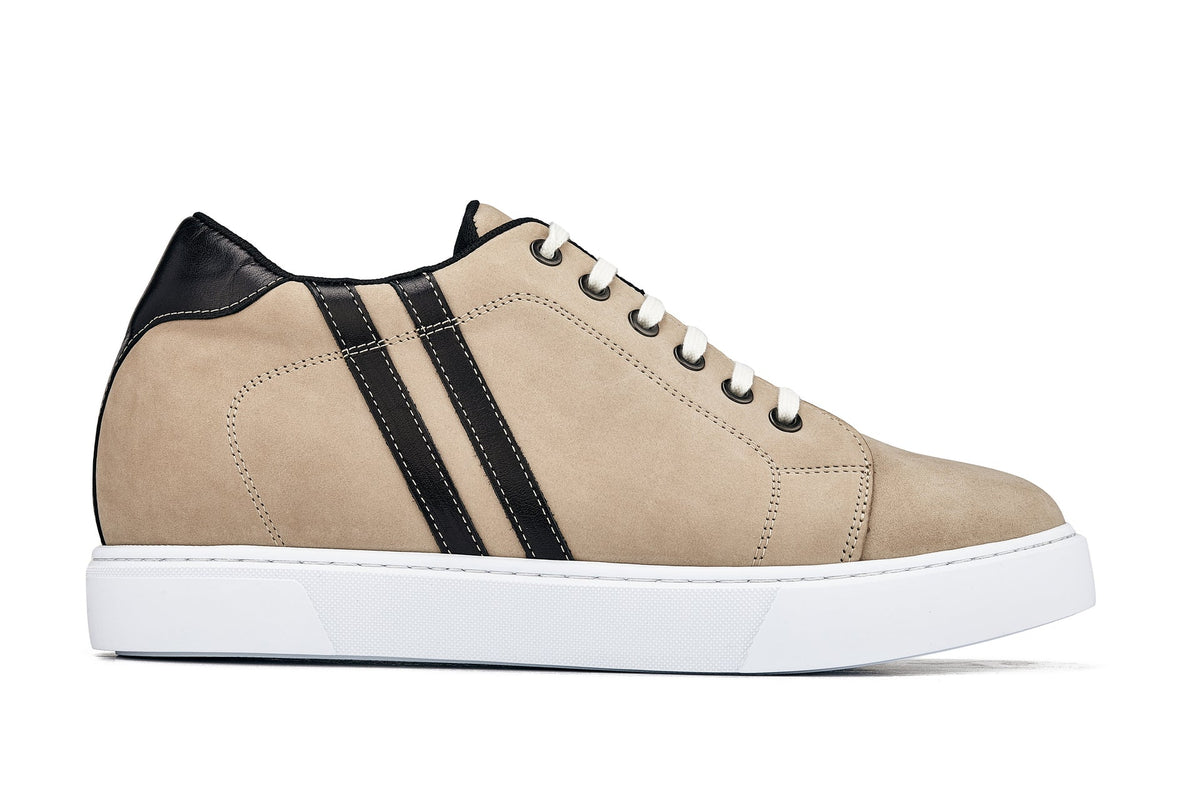 CALTO K1552 2.8-Inch Taller Lace-Up Casual Sneakers (Taupe)