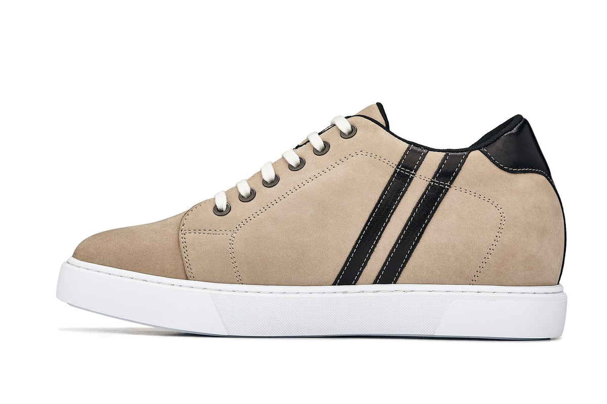 CALTO K1552 2.8-Inch Taller Lace-Up Casual Sneakers (Taupe)