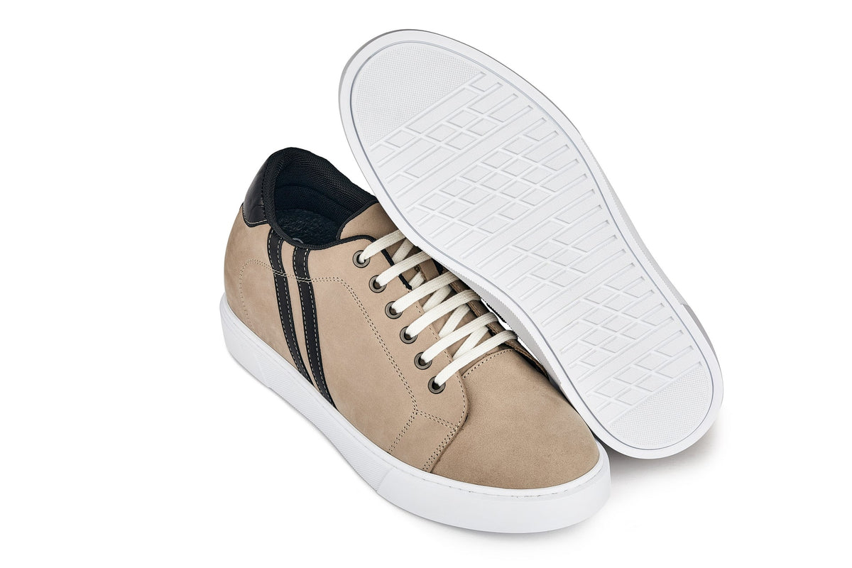 CALTO K1552 2.8-Inch Taller Lace-Up Casual Sneakers (Taupe)