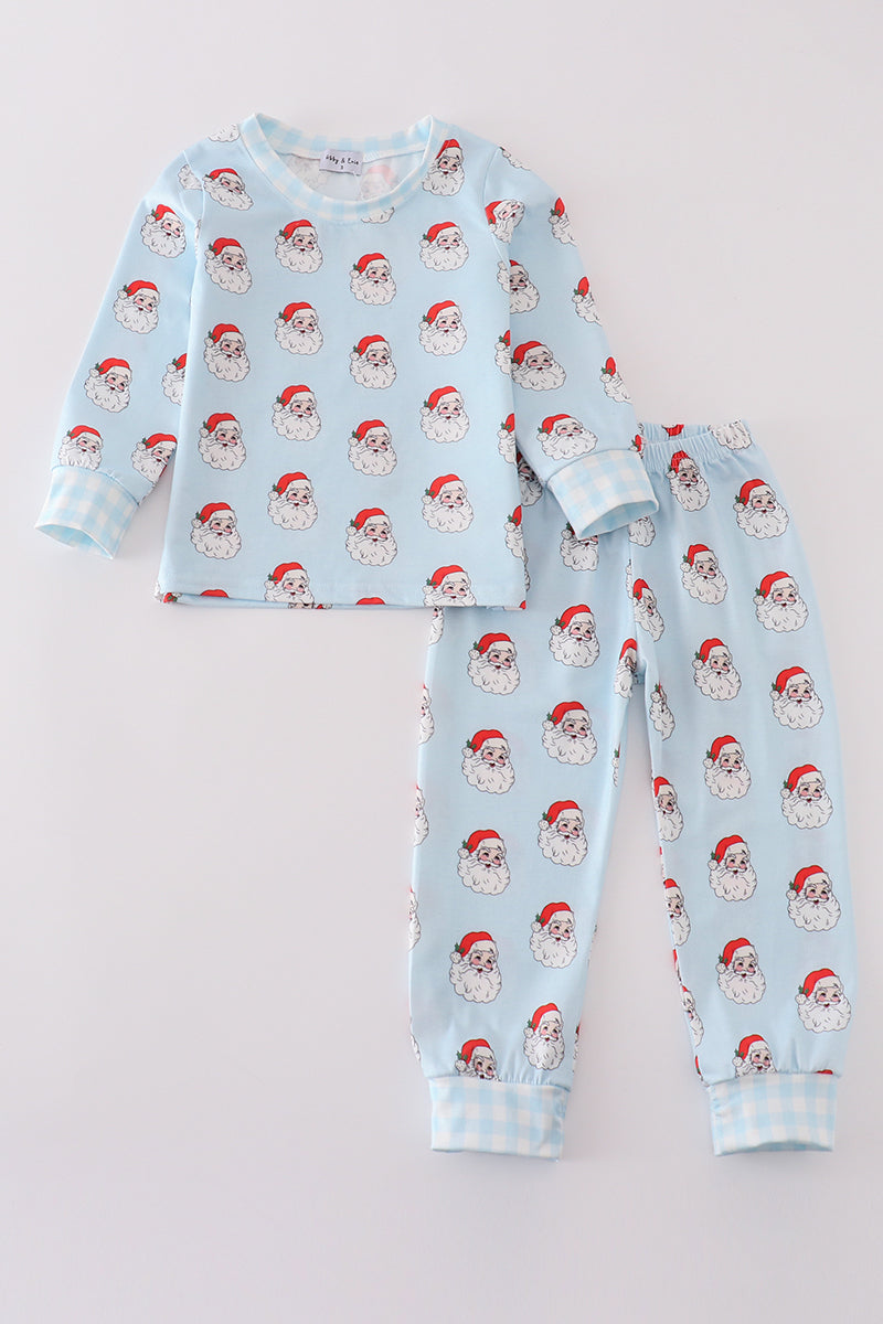Blue Santa Print Boy Pajamas
